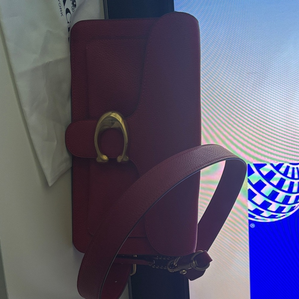 Coach Red Leather Clutch with Gold Accent